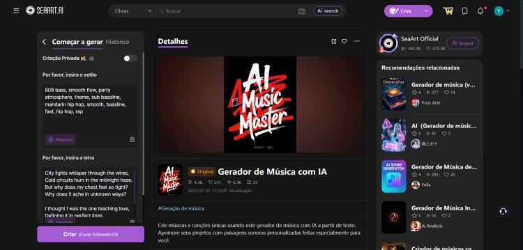 Primeiro passo de como usar SeaArt para criar música com IA grátis