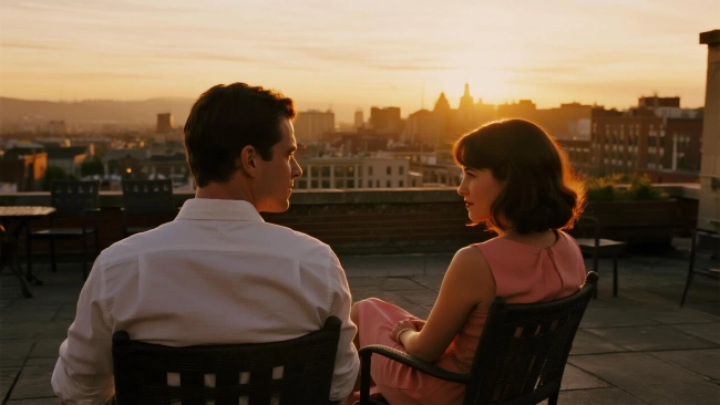 คู่รักบนระเบียงชมพระอาทิตย์ตก