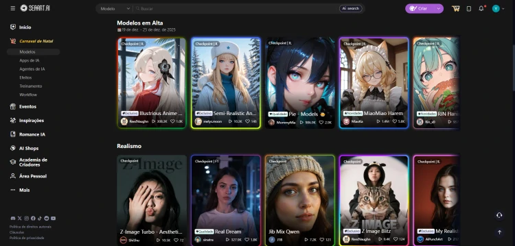 Página inicial do SeaArt