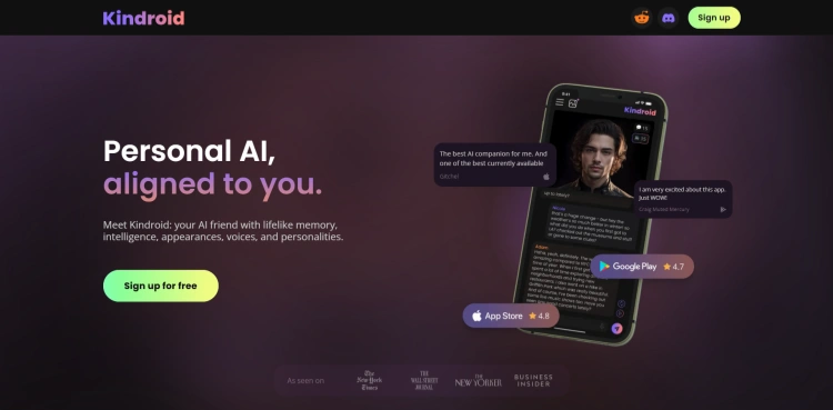 Kindroid AI Homepage