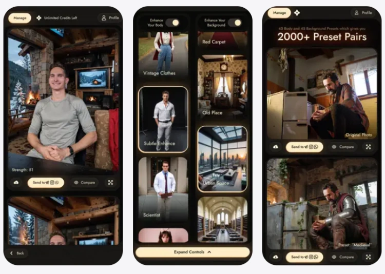Interface do app DreamBody para gerar músculos com IA