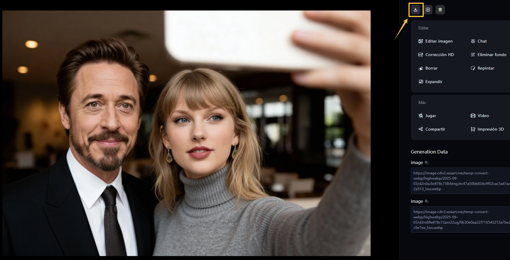 descarga la foto con famoso generada por SeaArt