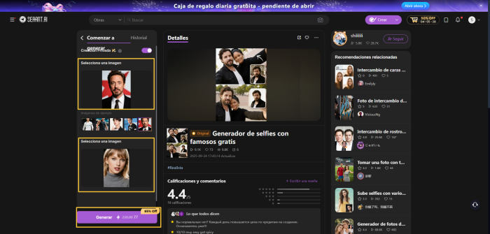 sube dos fotos a SeaArt para generar selfie con famoso