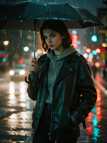 Reflexos em chuva noturna