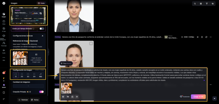 Sube la foto y escribe el prompt para fotos de pasaporte