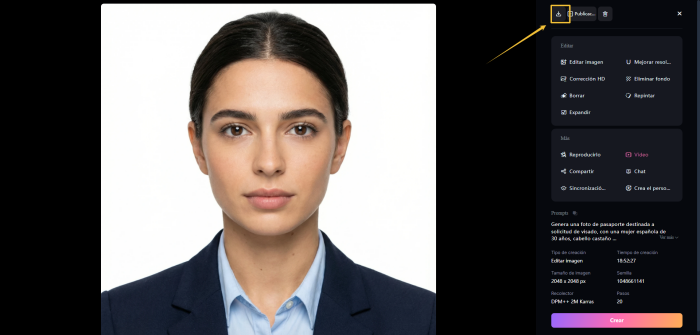 Descarga la foto de pasaporte generada por SeaArt AI