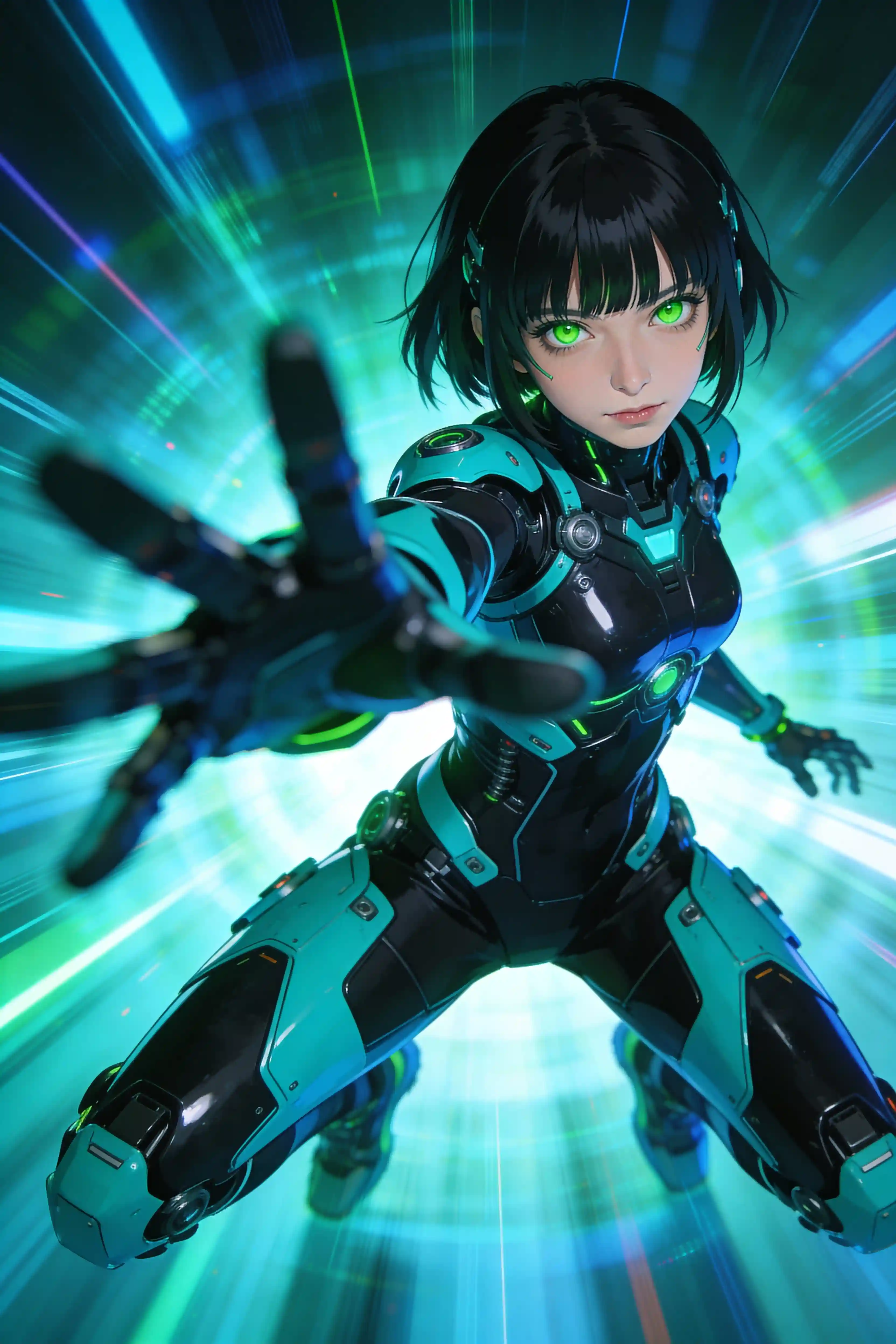 Cyberpunk Anime Girl With Motion Blur Grok AI Art