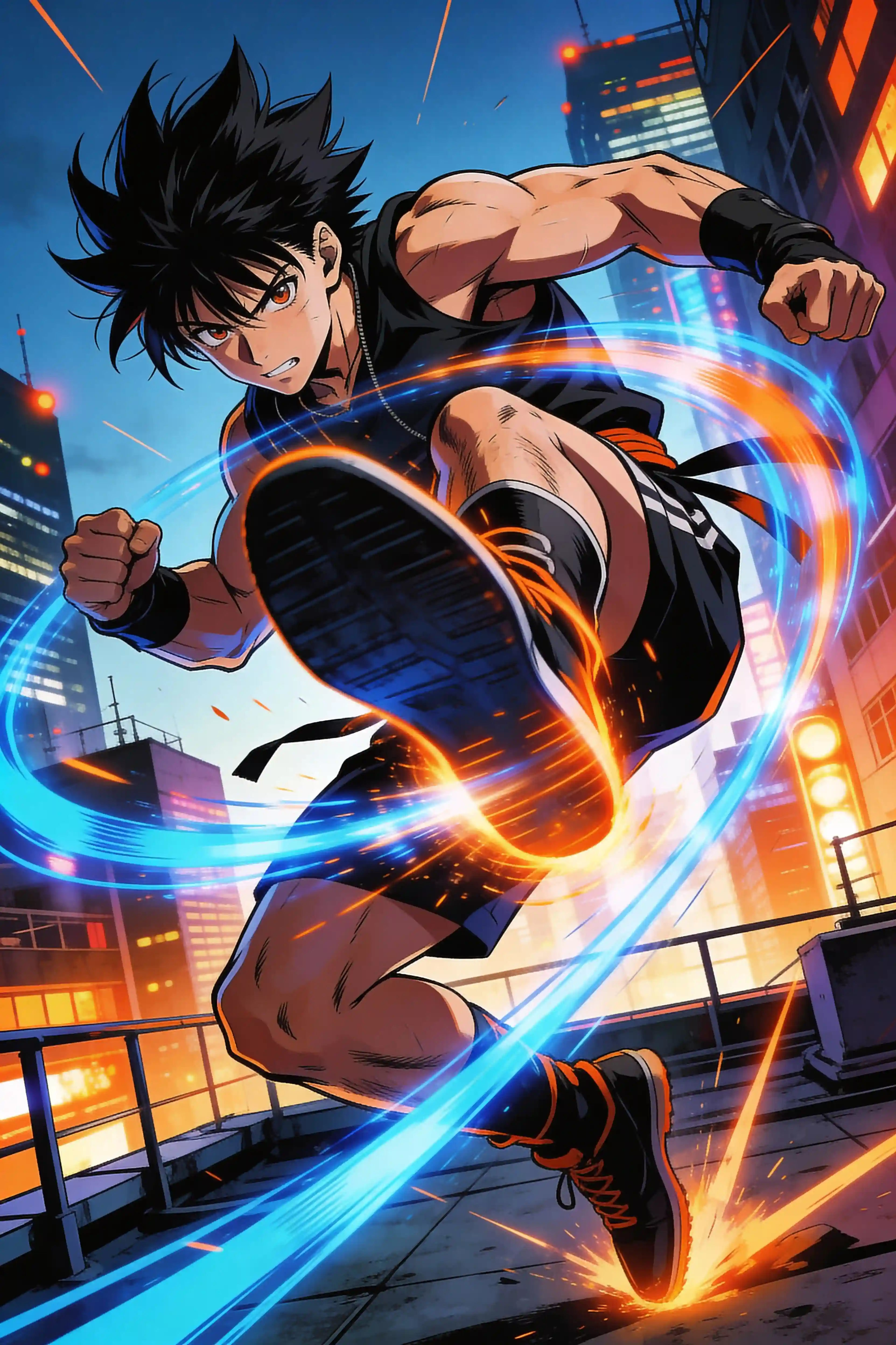 Dynamic Anime Hero Action Pose Generated With Grok