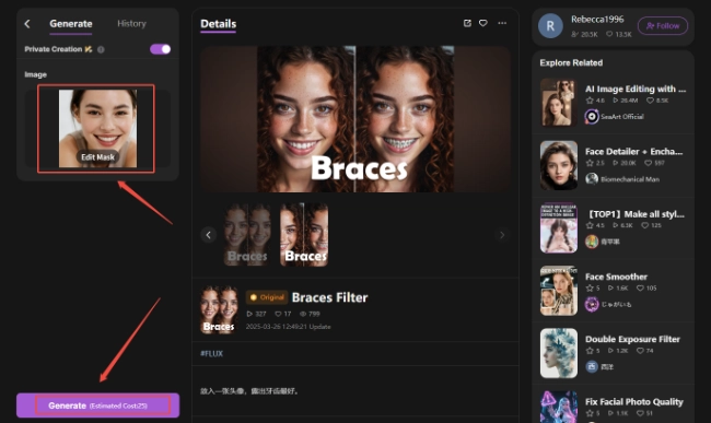 SeaArt's Braces Filter Page