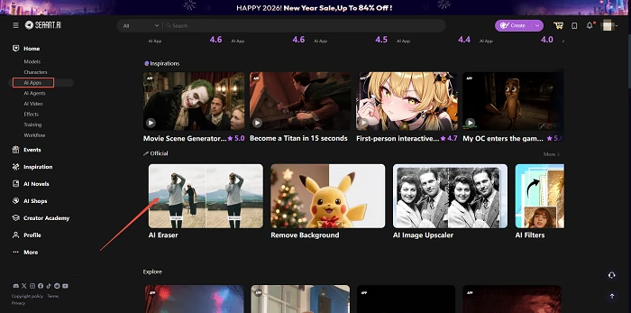 locate the AI Eraser tool in SeaArt