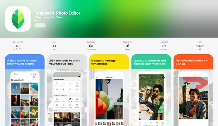 the Snapseed app in the apple app store