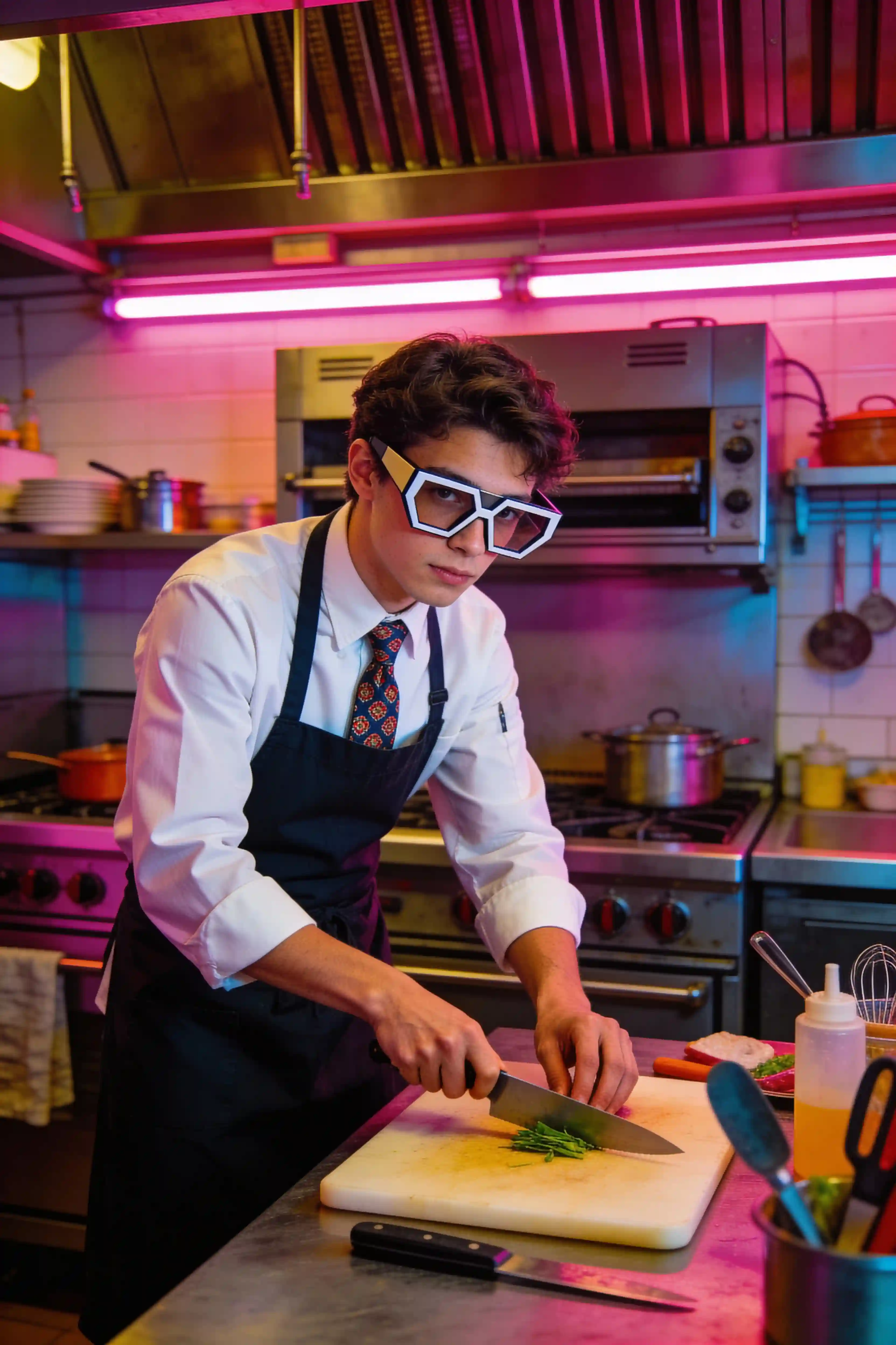Chef Rétro dans Cuisine Synthwave Exemple d'Art IA Grok