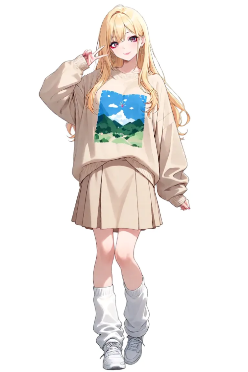 明るい髪色・自信ポーズのギャル 立ち絵