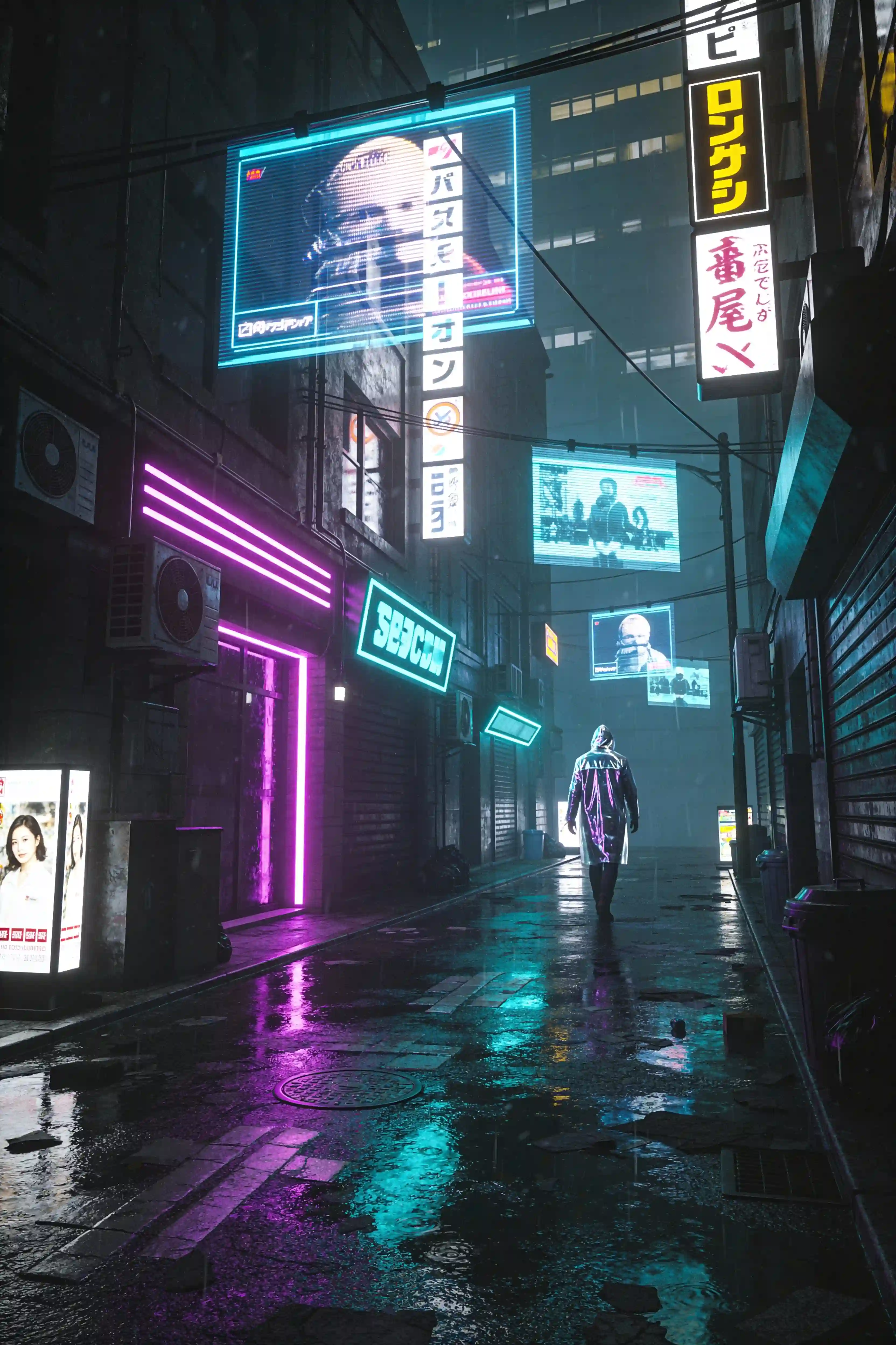 Scène de Rue Cyberpunk Néon Générée par Grok Imagine