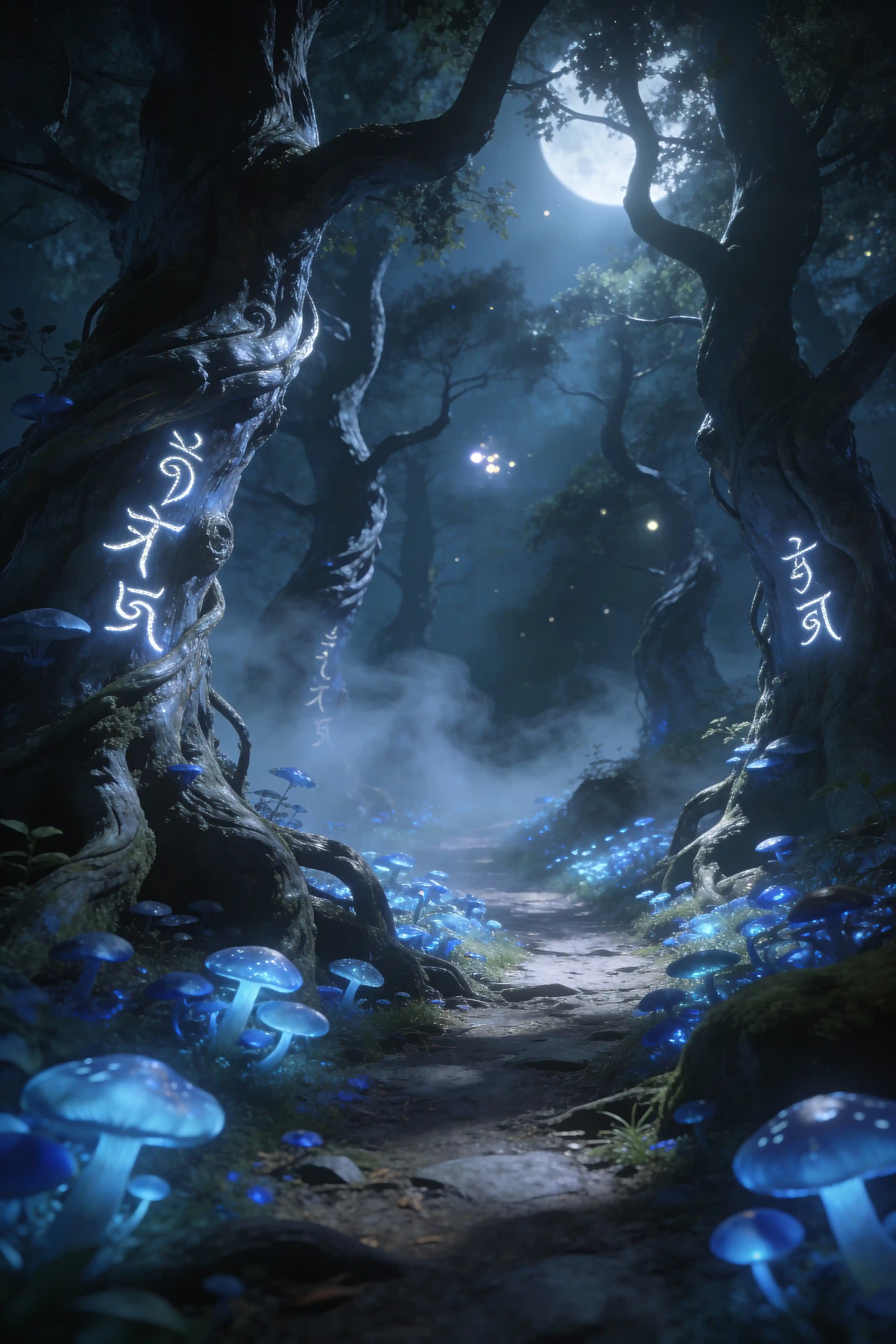 Forêt Enchantée avec Champignons Lumineux Paysage IA Généré