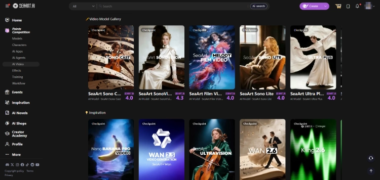 SeaArt AI Image Generator Interface