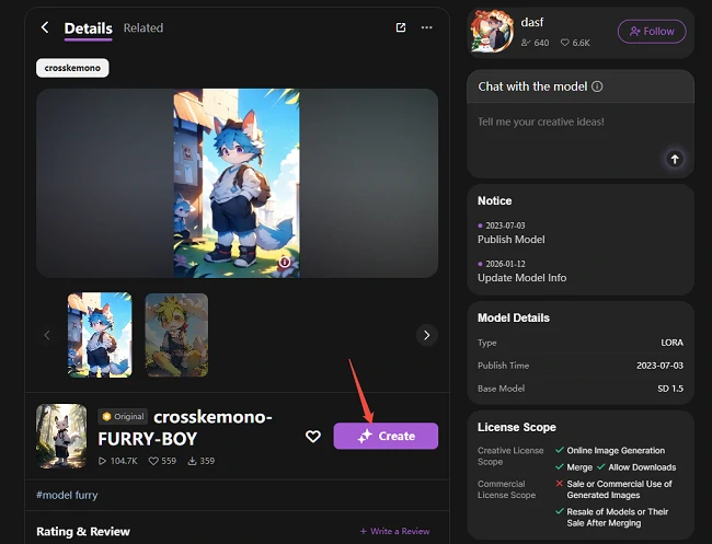 Create Furry Art Using SeaArt Step 1