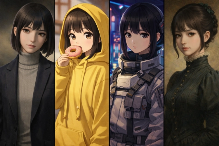 Personagens femininas de IA com diferentes estilos e caracteres