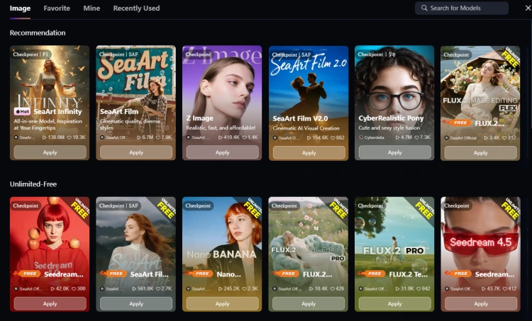 SeaArt's realistic AI models