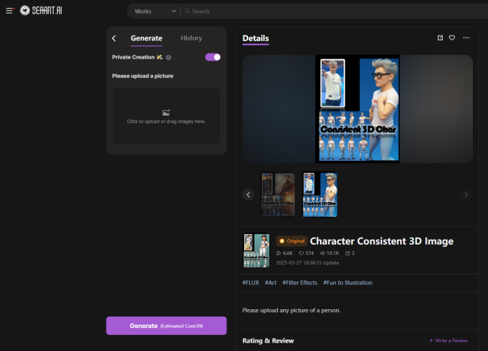 SeaArt AI Character Consistent 3D Image Creator
