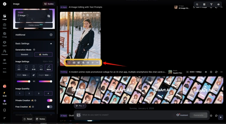 SeaArt's AI image editing interface