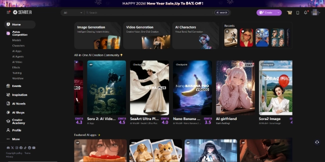 interface dos apps de IA do SeaArt