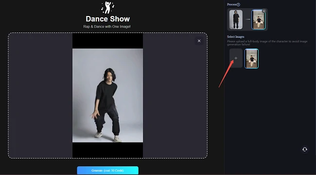 adicionar uma fotografia de corpo inteiro para a criação de vídeos de dança