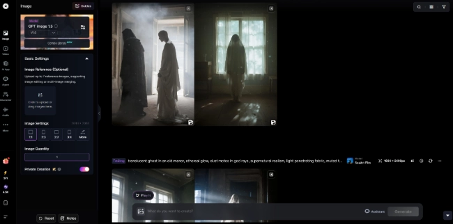 SeaArt AI interface showing photorealistic cyberpunk and dark fantasy anime style generations