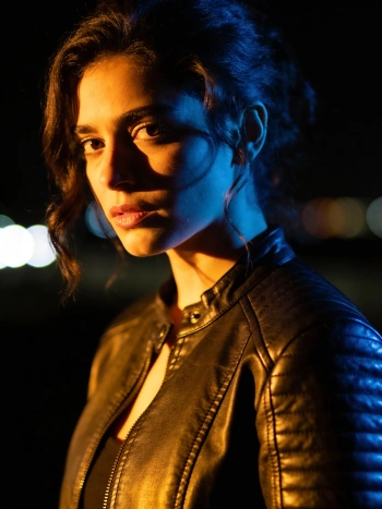 Cyberpunk night portrait created with Gemini AI image generator showing neon lighting effects