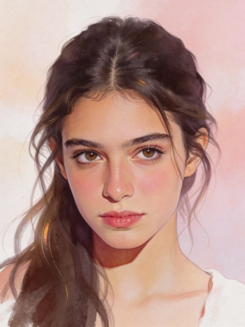 Watercolor illustration style portrait created with Gemini AI prompts for girls