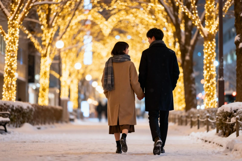 繋いだ手と二人の背影