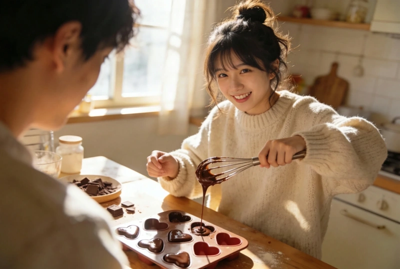 家デート：手作りチョコとオーバーサイズニット