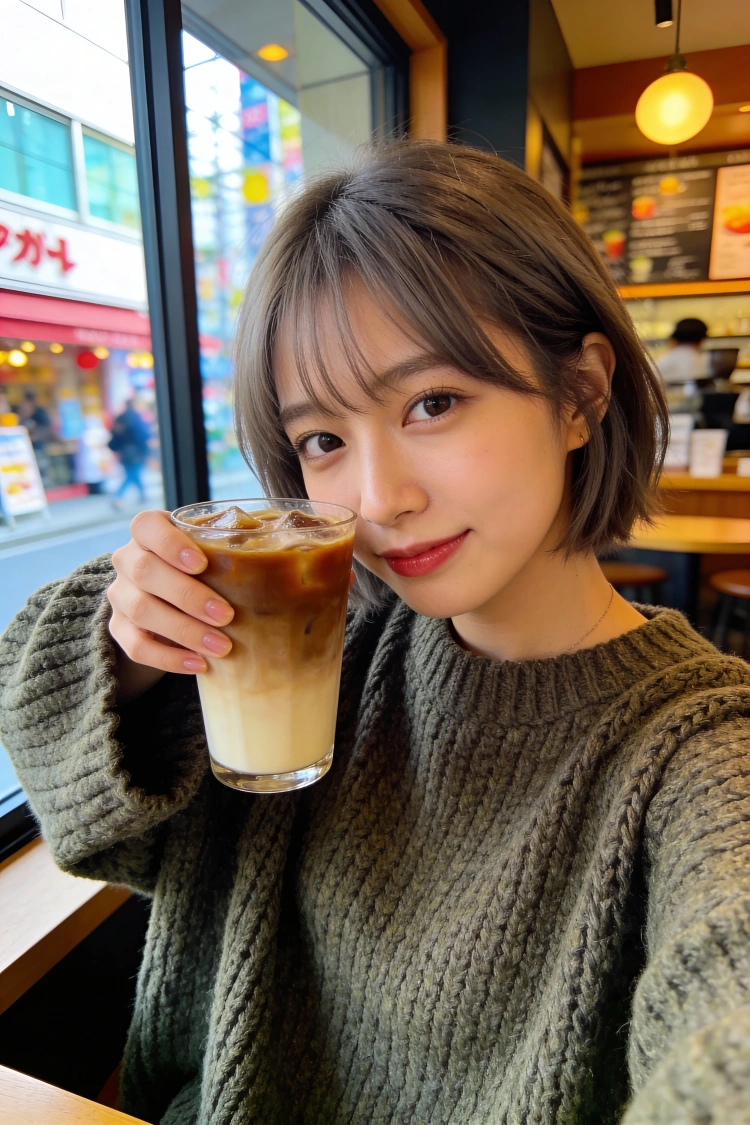 カフェでの自撮り プロンプト