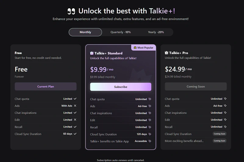Talkie AI Price