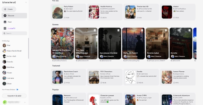 Character AI Homepage