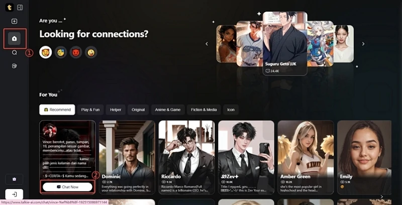 Talkie AI Discover Page