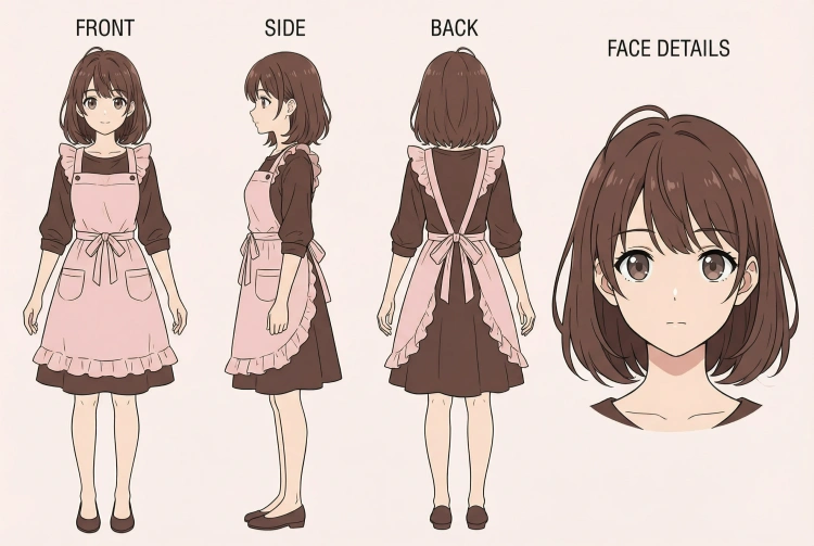 アニメ調ヒロインの三面図キャラクターシート