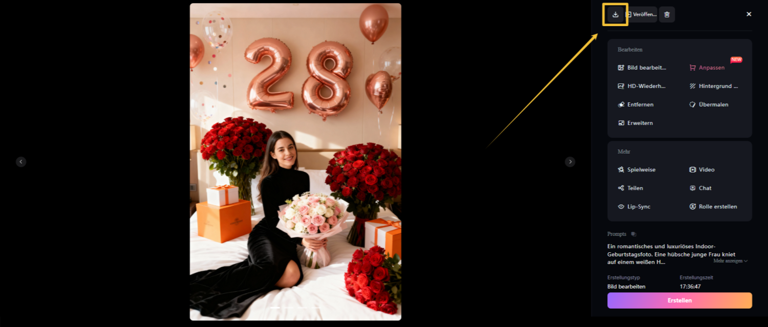 Lade das KI-generierte Geburtstagsfoto herunter