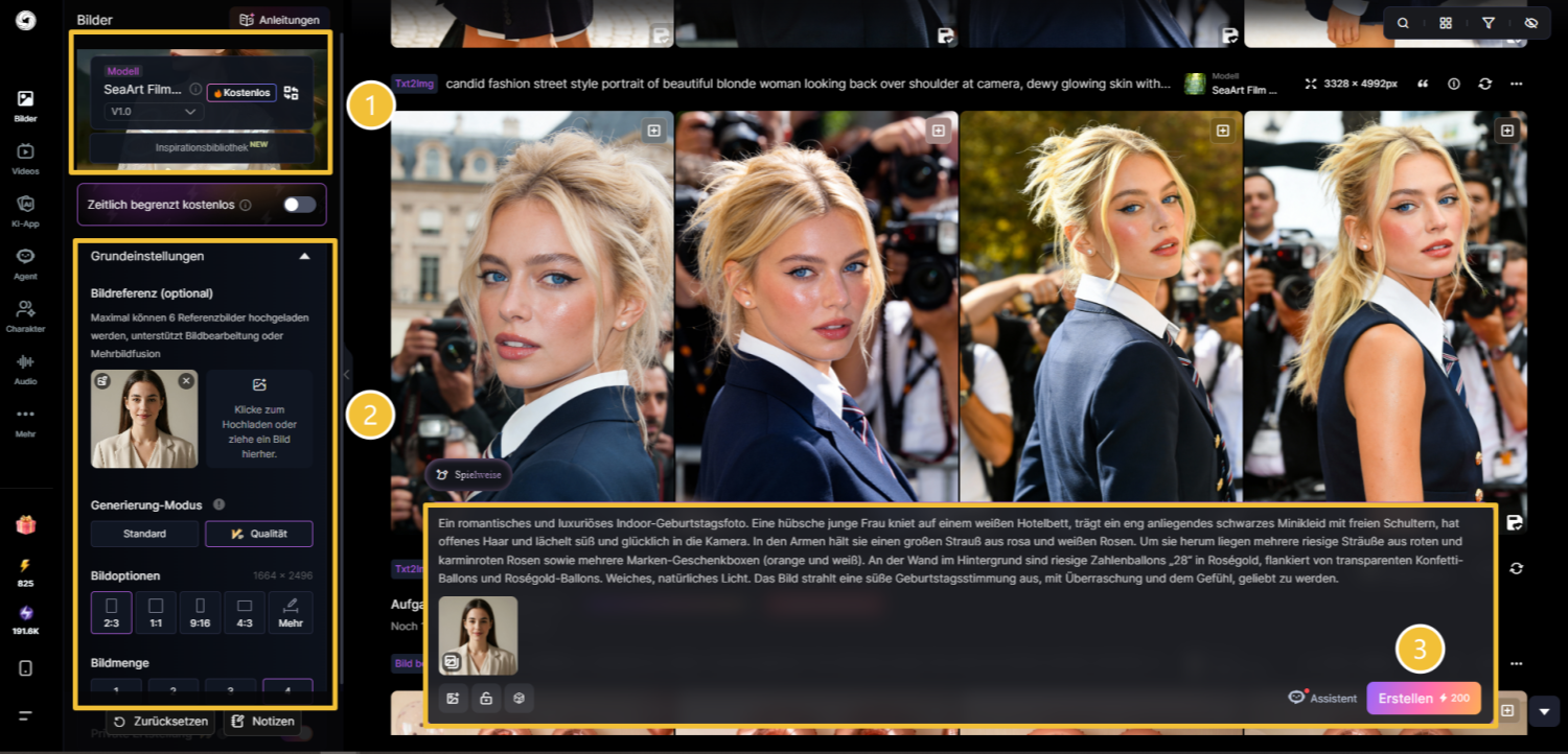 Lade das Bild hoch und gib die Prompts ein