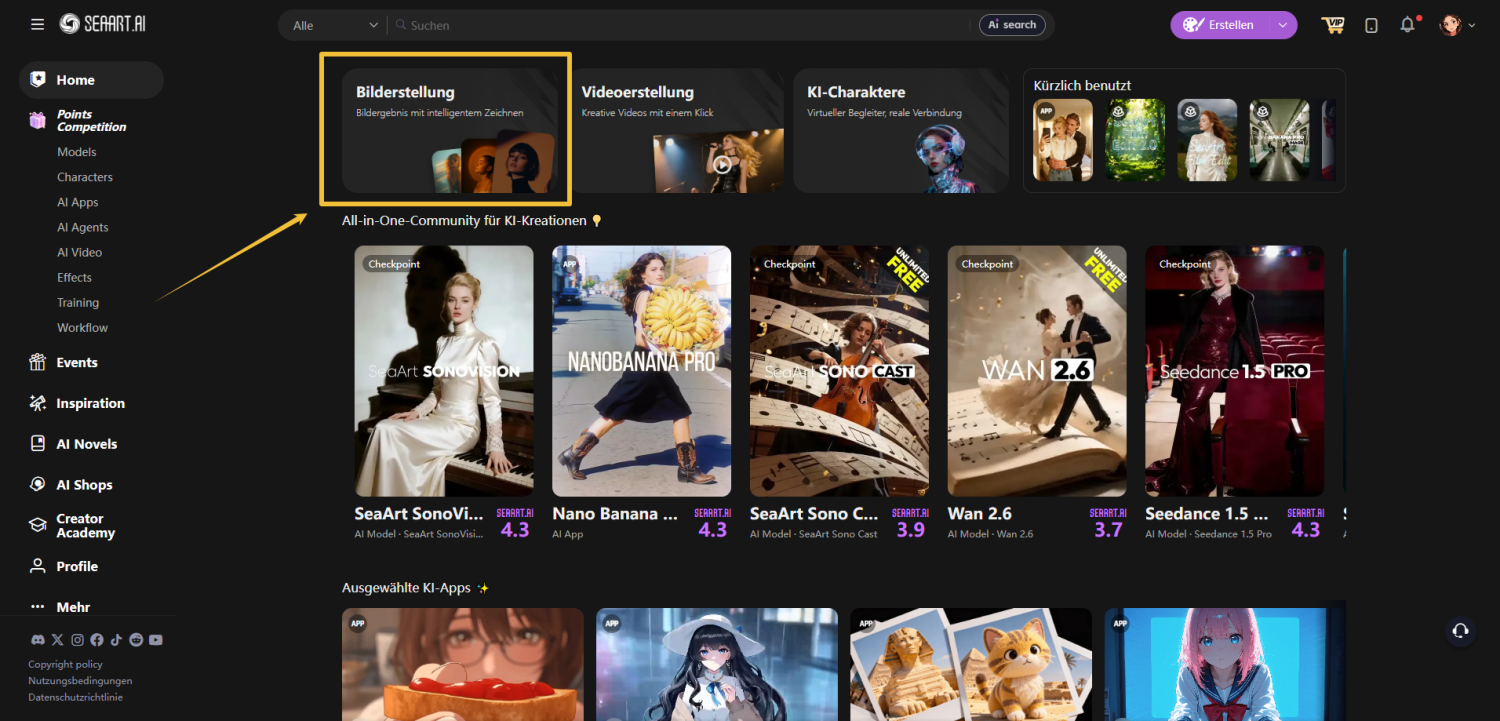 Wähle die Funktion zur Bildgenerierung aus