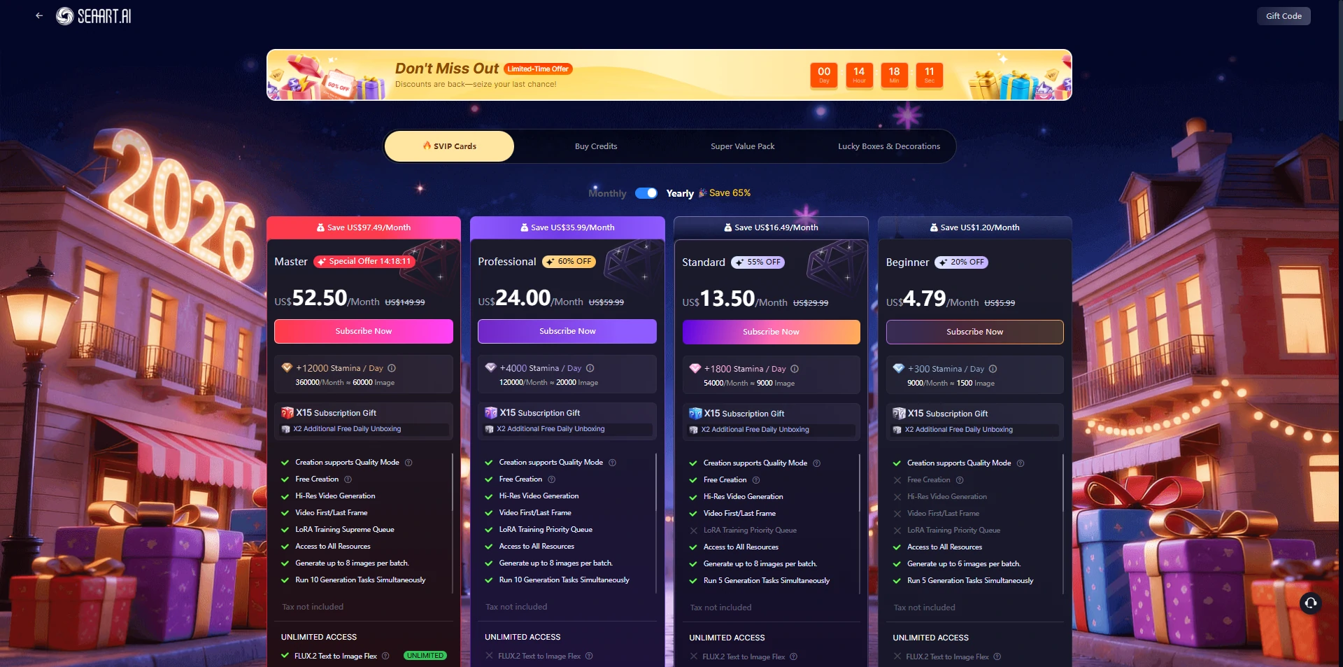 Subscription Plans of SeaArt AI