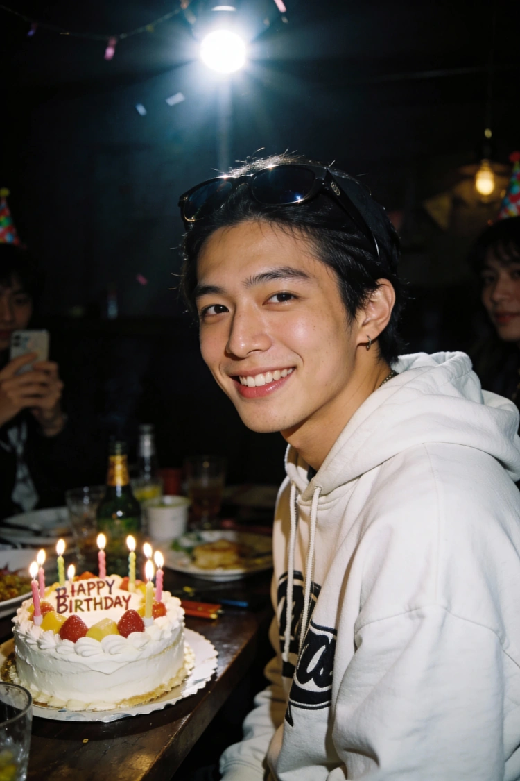 フラッシュ撮影風のクールなバースデーフォト