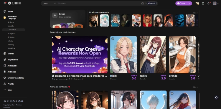 Página de inicio de SeaArt AI