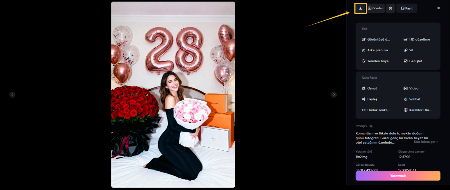 Yapay zekâ ile oluşturulan doğum günü fotoğrafını indir