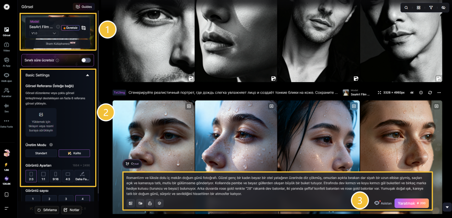 Görseli yükle ve promptları yaz