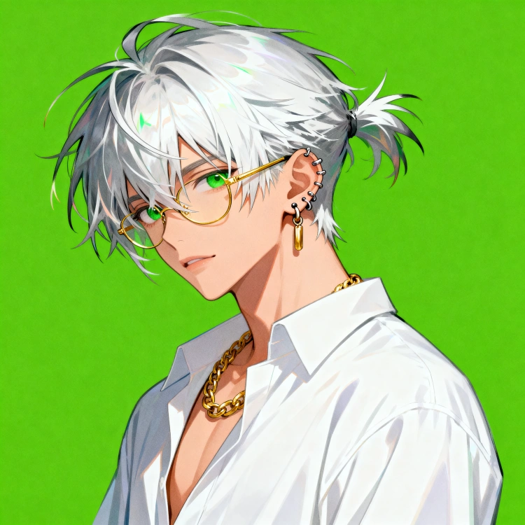 シルバーメッシー・オールバック 男髪型イラスト