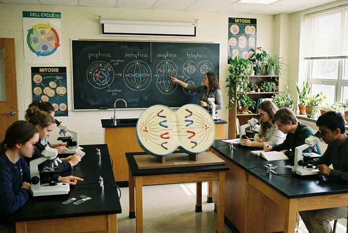 a biology classroom showing cellular mitosis - by Seedream 5.0 AI model