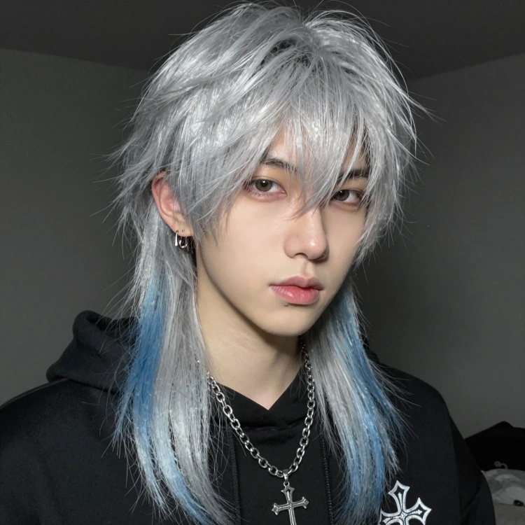 シルバーブルー・ロングウルフ 男髪型