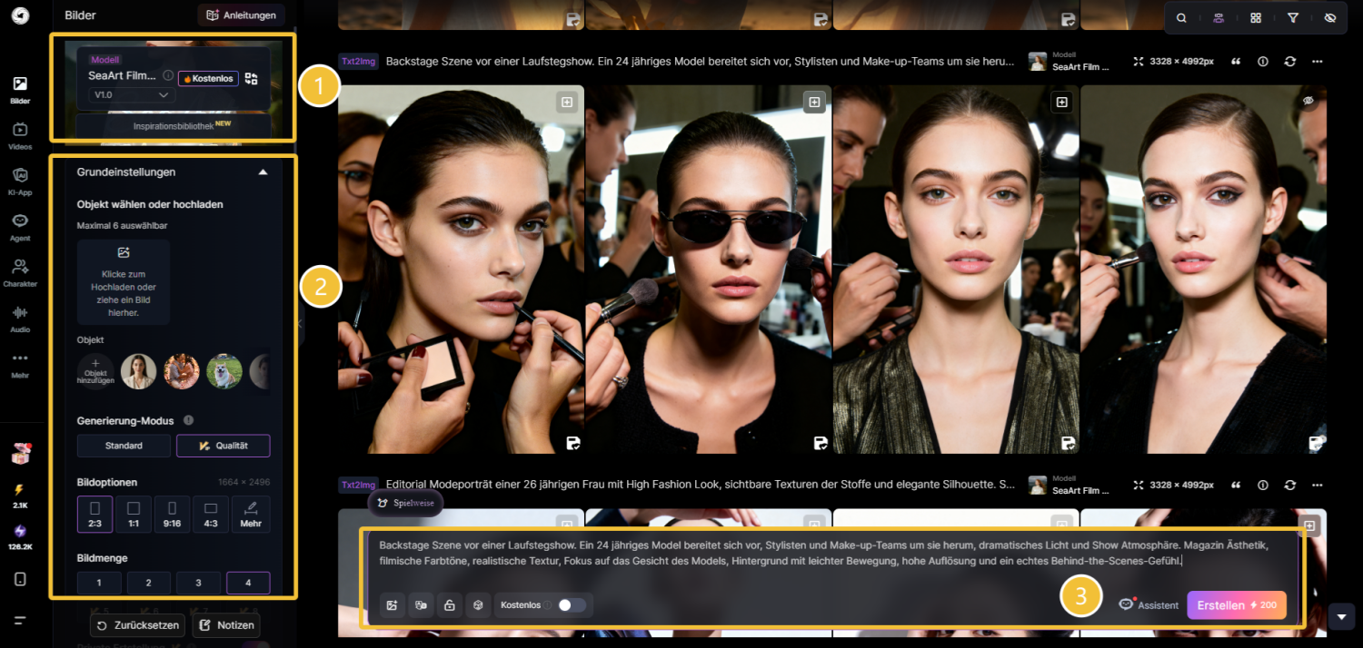 Gib den Prompt ein und klicke auf „Generieren“