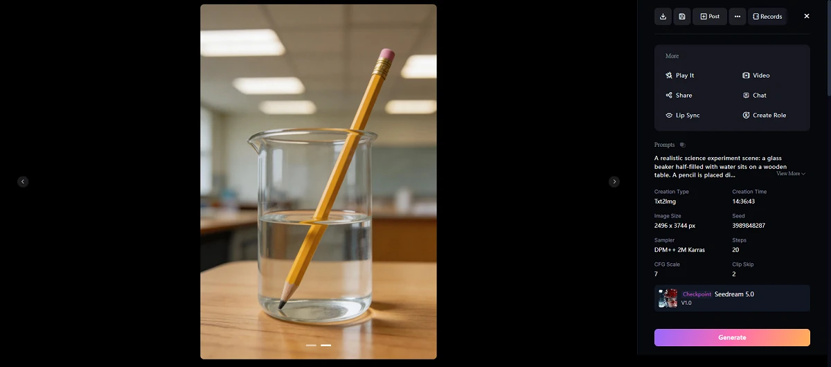 Preview of the Pencil Refracting in Water Generated by Seedream 5 Lite